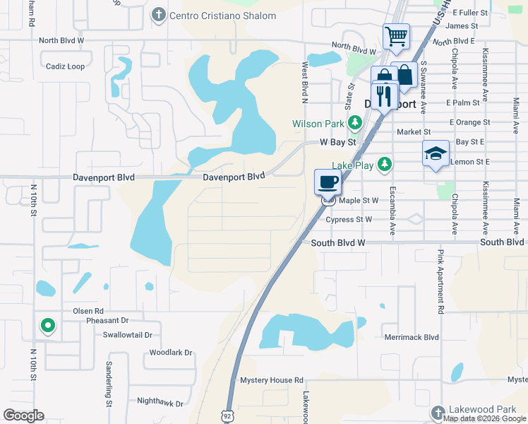 map of restaurants, bars, coffee shops, grocery stores, and more near 112 South Boulevard East in Davenport