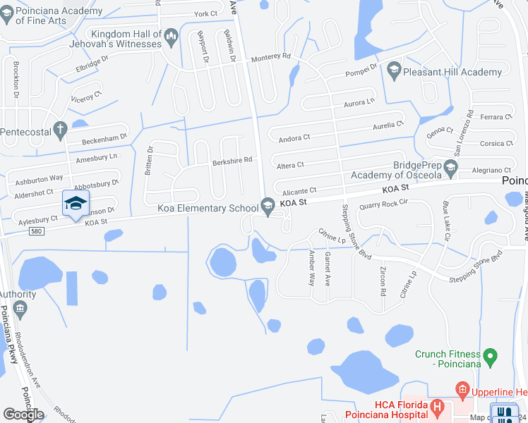 map of restaurants, bars, coffee shops, grocery stores, and more near Laurel Avenue in Poinciana