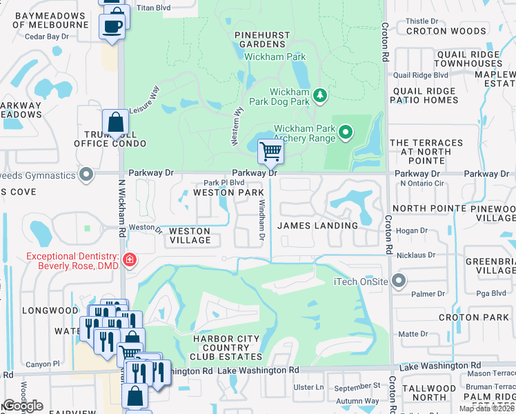 map of restaurants, bars, coffee shops, grocery stores, and more near 2423 Saint Charles Avenue in Melbourne