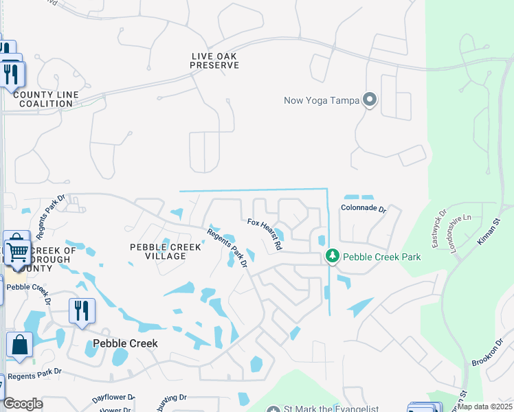 map of restaurants, bars, coffee shops, grocery stores, and more near 18509 Ambly Lane in Tampa
