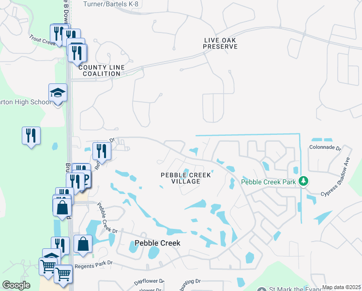 map of restaurants, bars, coffee shops, grocery stores, and more near 19006 Weatherstone Drive in Tampa