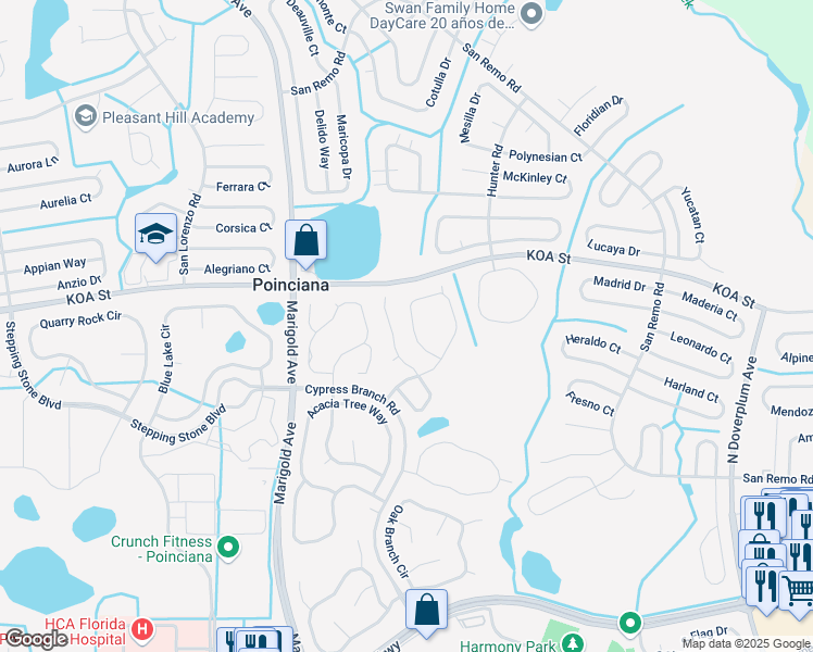 map of restaurants, bars, coffee shops, grocery stores, and more near 4562 Ficus Tree Road in Kissimmee