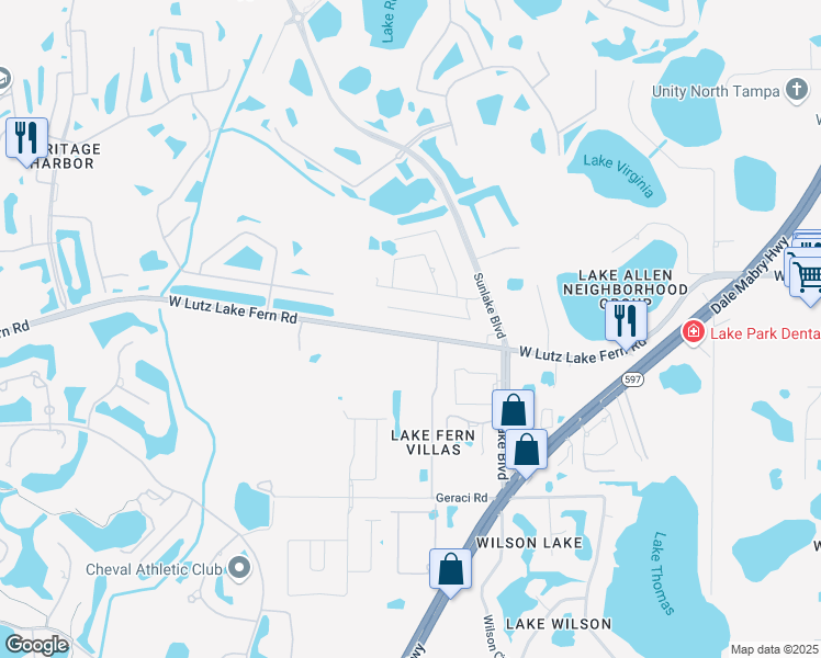 map of restaurants, bars, coffee shops, grocery stores, and more near 3221 West Lutz Lake Fern Road in Lutz