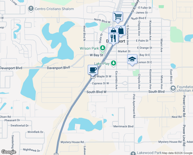 map of restaurants, bars, coffee shops, grocery stores, and more near 210 Maple Street West in Davenport