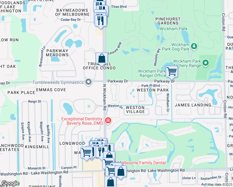map of restaurants, bars, coffee shops, grocery stores, and more near 3040 Bennett Lane in Melbourne
