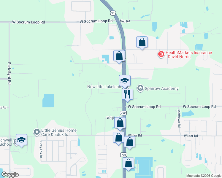 map of restaurants, bars, coffee shops, grocery stores, and more near 8610 U.S. 98 in Lakeland