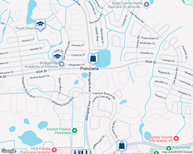 map of restaurants, bars, coffee shops, grocery stores, and more near 4453 Maple Chase Trail in Kissimmee