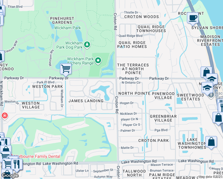 map of restaurants, bars, coffee shops, grocery stores, and more near 3015 Savannah Way in Melbourne