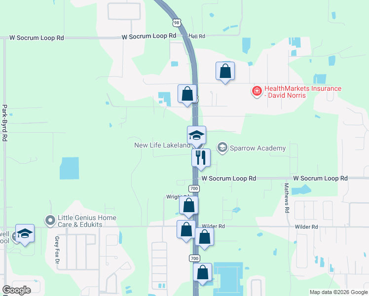 map of restaurants, bars, coffee shops, grocery stores, and more near 8610 U.S. 98 in Lakeland