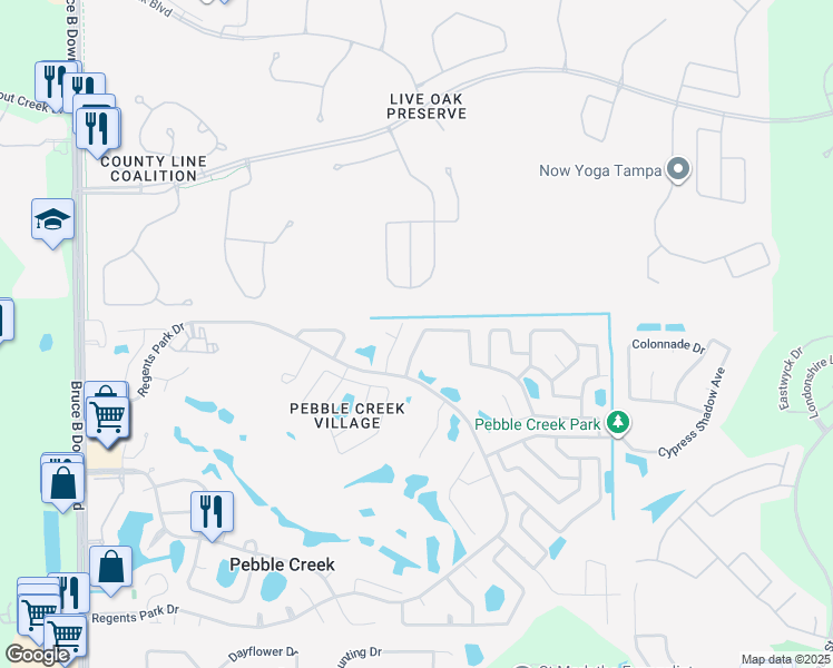 map of restaurants, bars, coffee shops, grocery stores, and more near 9616 Fox Hearst Road in Tampa
