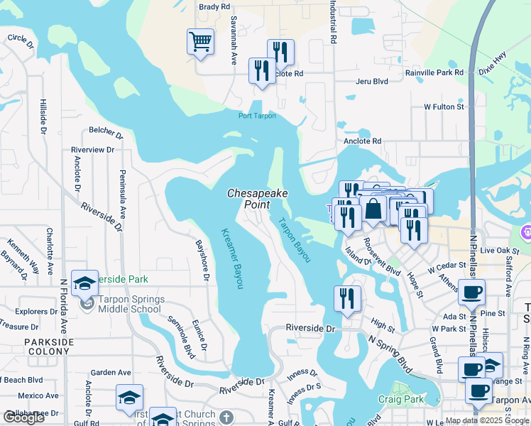 map of restaurants, bars, coffee shops, grocery stores, and more near in Tarpon Springs