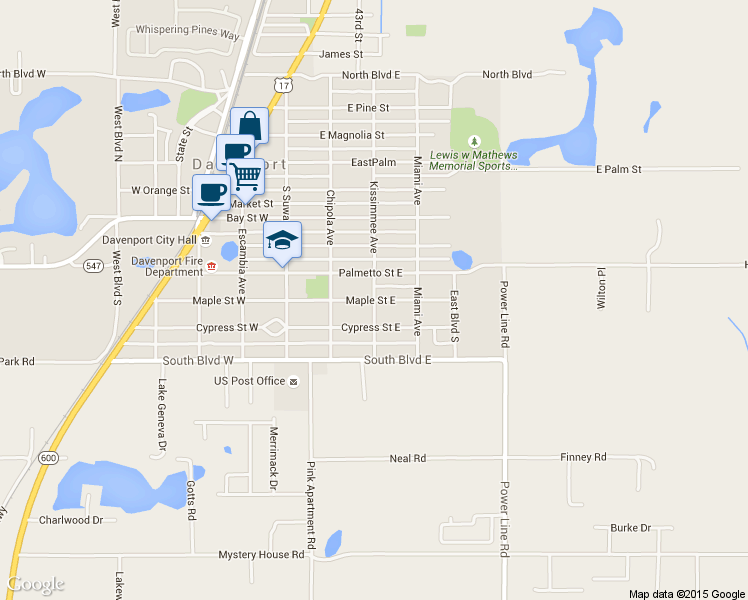 map of restaurants, bars, coffee shops, grocery stores, and more near Maple Street East in Davenport
