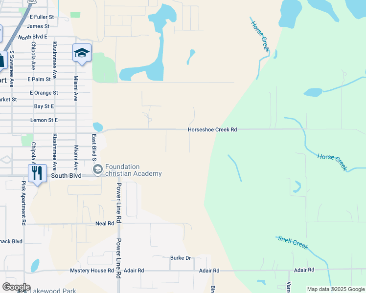 map of restaurants, bars, coffee shops, grocery stores, and more near 835 Horseshoe Creek Road in Davenport