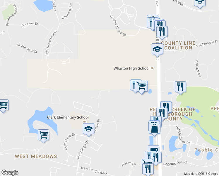 map of restaurants, bars, coffee shops, grocery stores, and more near 19182 Lake Audubon Drive in Tampa
