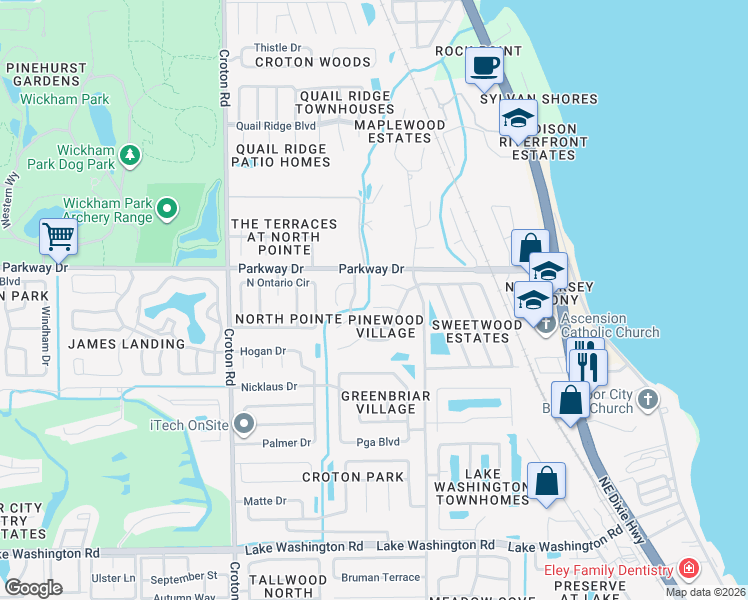 map of restaurants, bars, coffee shops, grocery stores, and more near 1702 Parakeet Court in Melbourne