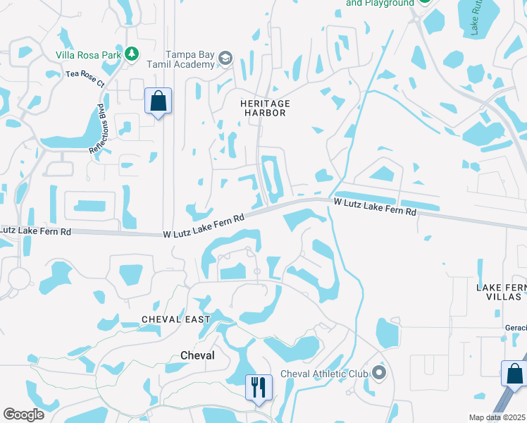 map of restaurants, bars, coffee shops, grocery stores, and more near West Lutz Lake Fern Road in Lutz
