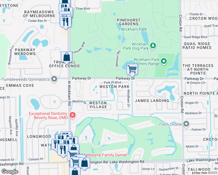 map of restaurants, bars, coffee shops, grocery stores, and more near 3034 Saint Marks Avenue in Melbourne