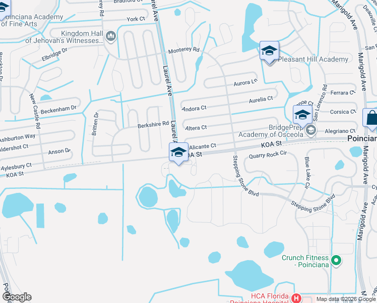 map of restaurants, bars, coffee shops, grocery stores, and more near 36 Alicante Court in Poinciana