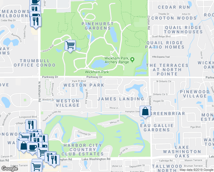 map of restaurants, bars, coffee shops, grocery stores, and more near 2476 Saint Johns Lane in Melbourne