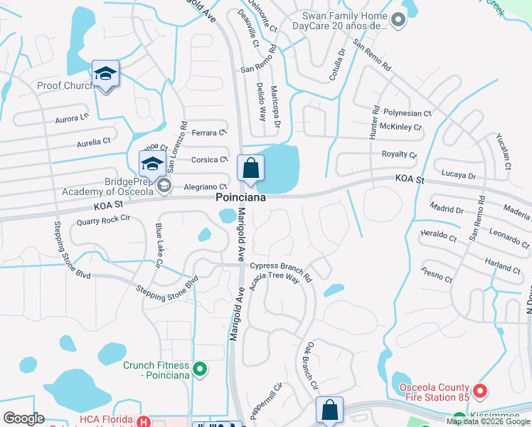 map of restaurants, bars, coffee shops, grocery stores, and more near 4453 Maple Chase Trail in Kissimmee