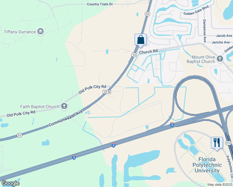map of restaurants, bars, coffee shops, grocery stores, and more near 8675 Florida 33 in Polk City