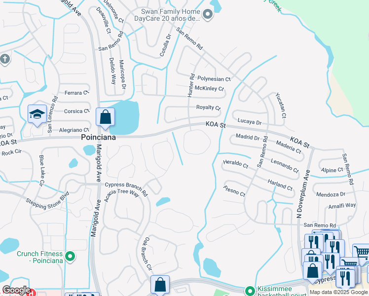 map of restaurants, bars, coffee shops, grocery stores, and more near 473 Hunter Circle in Poinciana