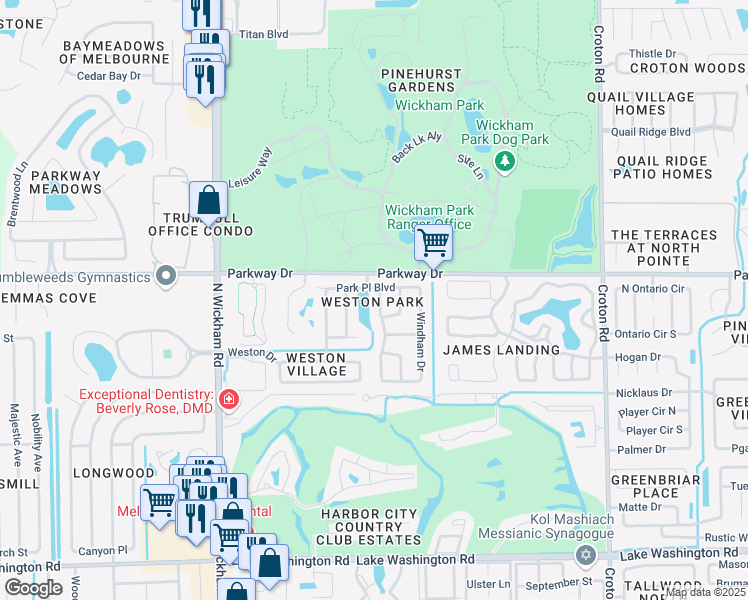 map of restaurants, bars, coffee shops, grocery stores, and more near 3034 Saint Marks Avenue in Melbourne