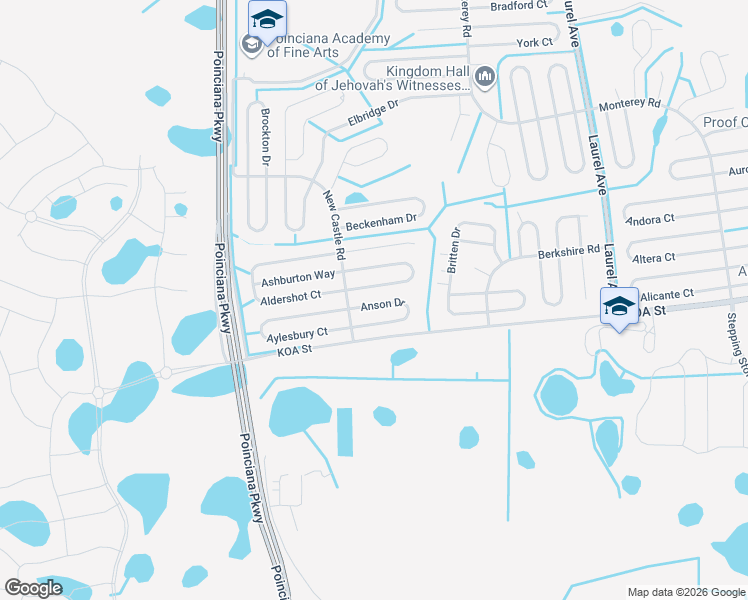 map of restaurants, bars, coffee shops, grocery stores, and more near 252 Anson Drive in Kissimmee