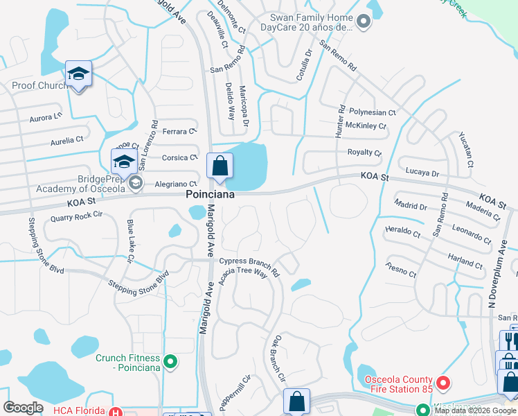 map of restaurants, bars, coffee shops, grocery stores, and more near 4469 Maple Chase Trail in Kissimmee
