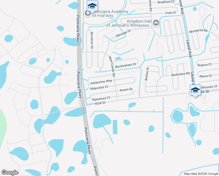 map of restaurants, bars, coffee shops, grocery stores, and more near 307 Aldershot Court in Kissimmee