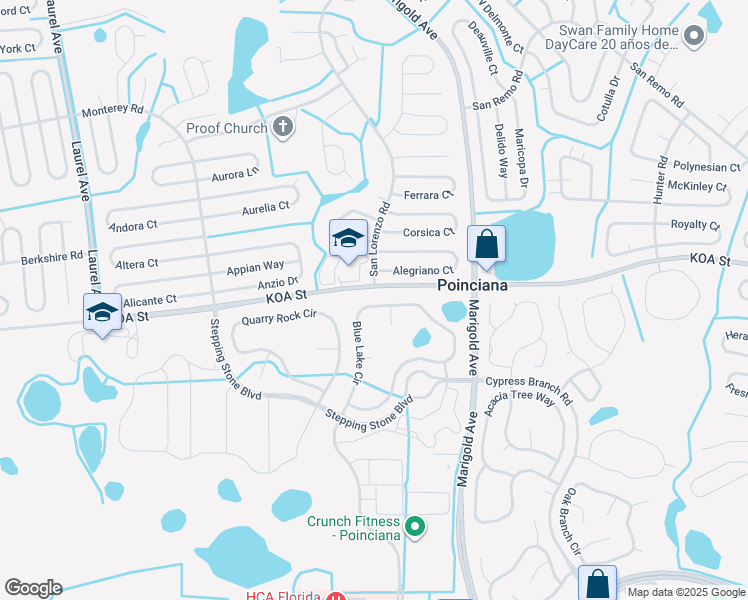 map of restaurants, bars, coffee shops, grocery stores, and more near 339 Blue Lake Circle in Kissimmee