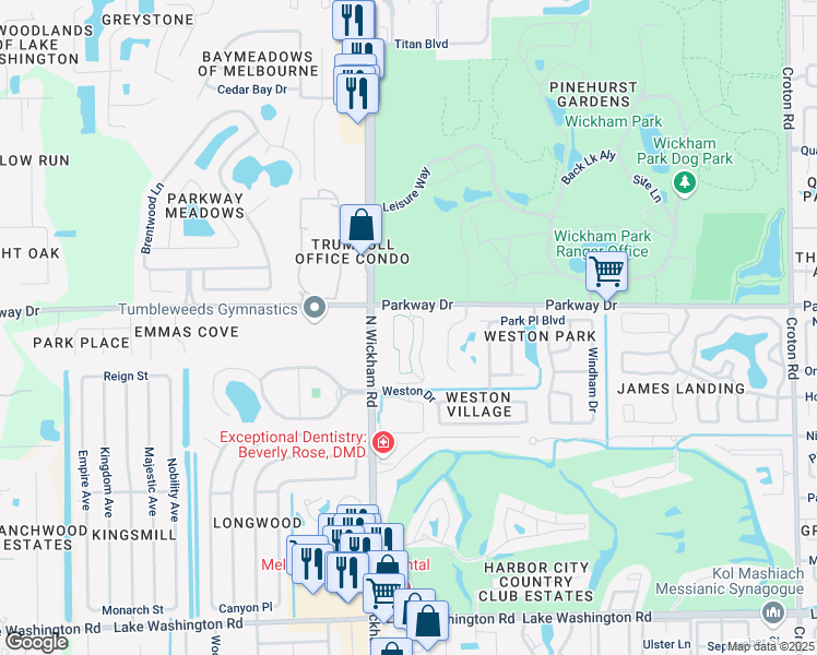 map of restaurants, bars, coffee shops, grocery stores, and more near 3040 Bennett Lane in Melbourne