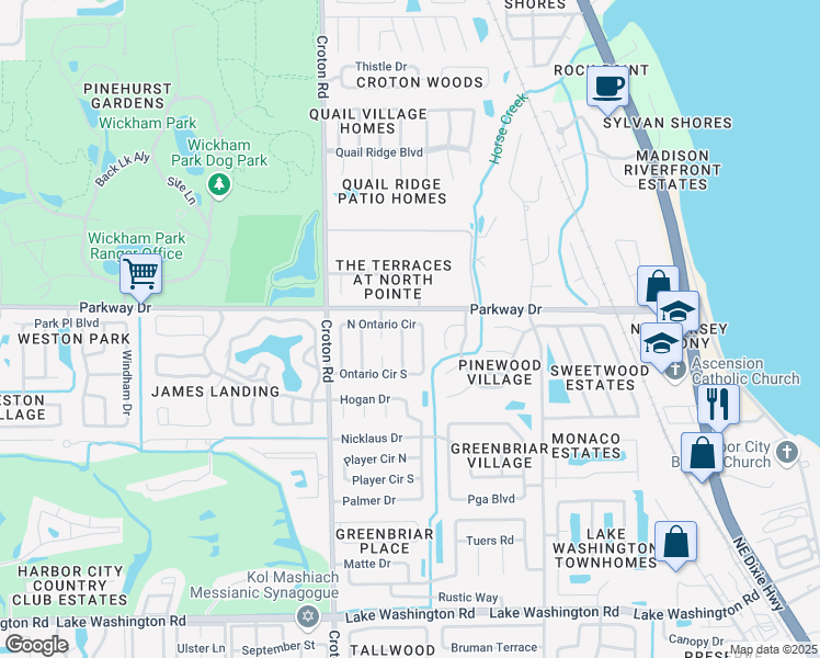 map of restaurants, bars, coffee shops, grocery stores, and more near 3031 Manitoba Lane in Melbourne