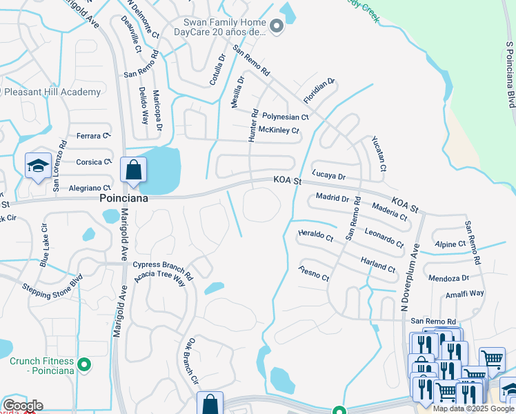 map of restaurants, bars, coffee shops, grocery stores, and more near 457 Hunter Circle in Kissimmee