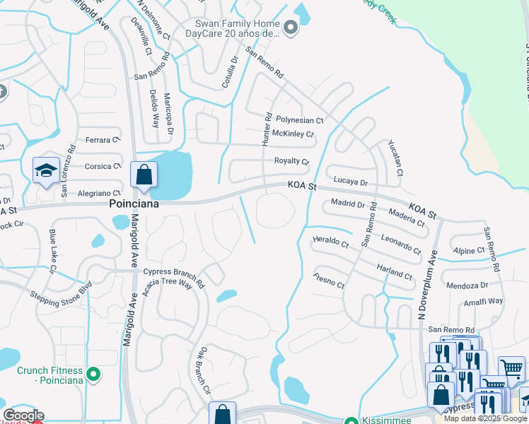 map of restaurants, bars, coffee shops, grocery stores, and more near 469 Hunter Circle in Kissimmee