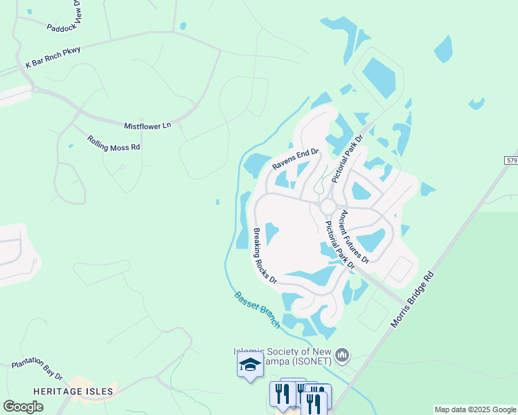 map of restaurants, bars, coffee shops, grocery stores, and more near 10829 Breaking Rocks Drive in Tampa