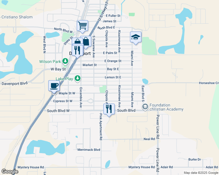 map of restaurants, bars, coffee shops, grocery stores, and more near 106 E Maple Street East in Davenport