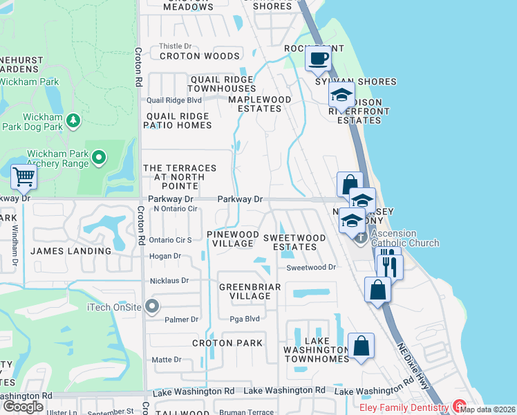 map of restaurants, bars, coffee shops, grocery stores, and more near 1642 Cardinal Court in Melbourne