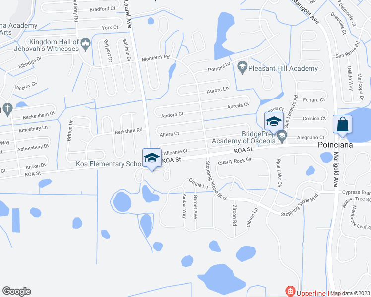 map of restaurants, bars, coffee shops, grocery stores, and more near 15 Alicante Court in Kissimmee