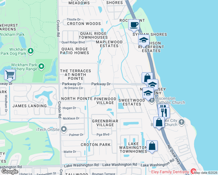 map of restaurants, bars, coffee shops, grocery stores, and more near 1642 Cardinal Court in Melbourne