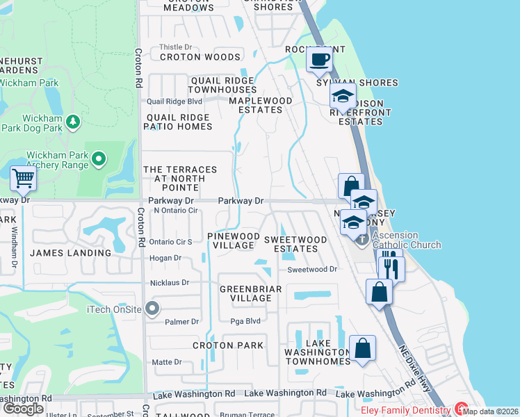 map of restaurants, bars, coffee shops, grocery stores, and more near 1642 Cardinal Court in Melbourne