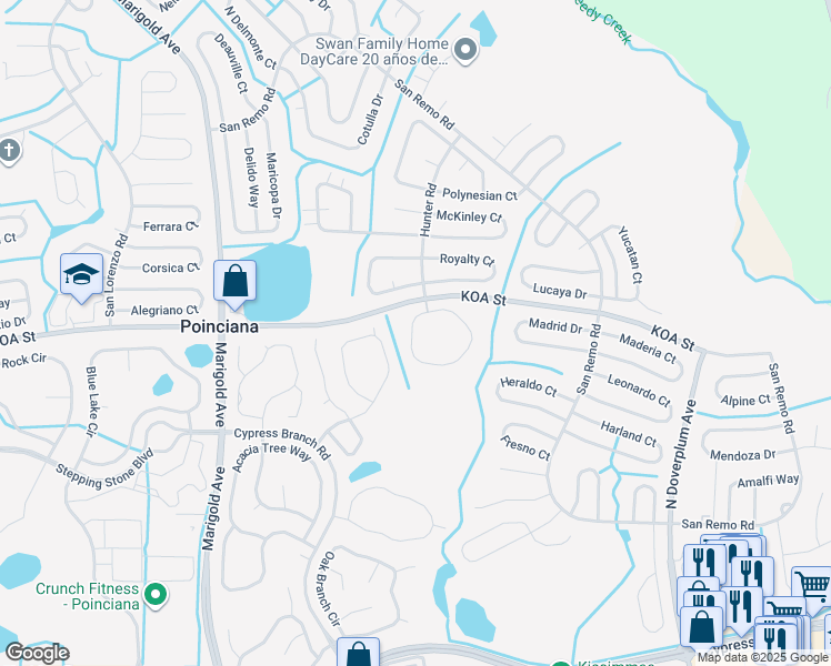 map of restaurants, bars, coffee shops, grocery stores, and more near 473 Hunter Circle in Poinciana