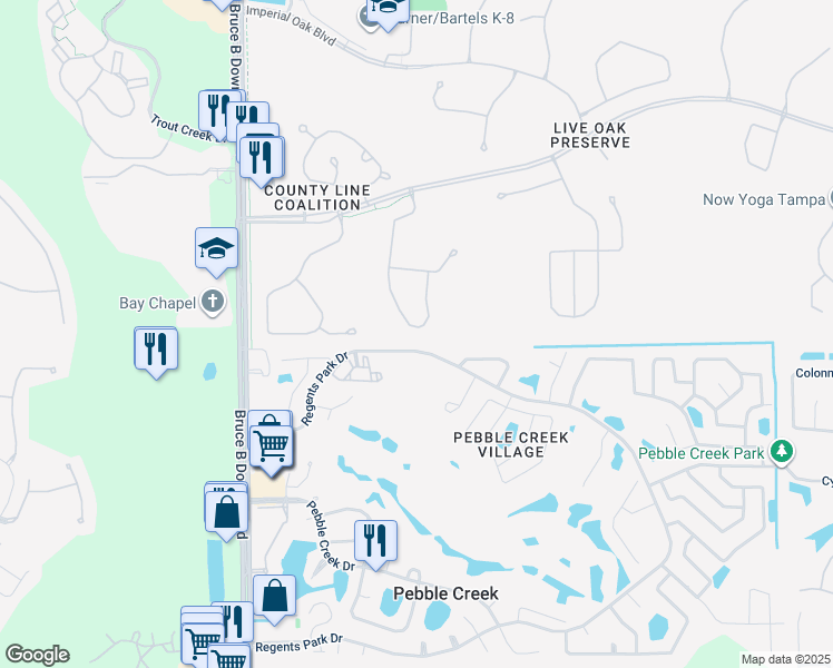 map of restaurants, bars, coffee shops, grocery stores, and more near 20028 Nob Oak Avenue in Tampa
