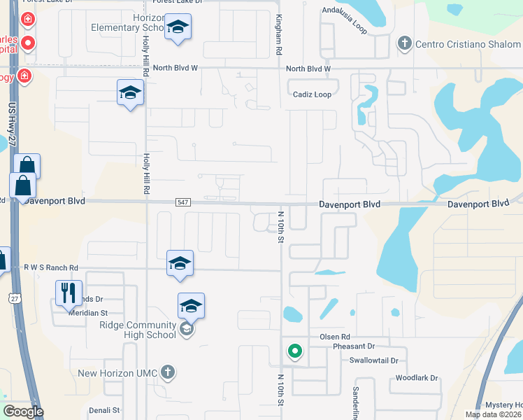 map of restaurants, bars, coffee shops, grocery stores, and more near 100 Melissa Place in Davenport