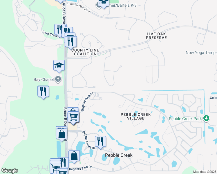 map of restaurants, bars, coffee shops, grocery stores, and more near 20028 Nob Oak Avenue in Tampa