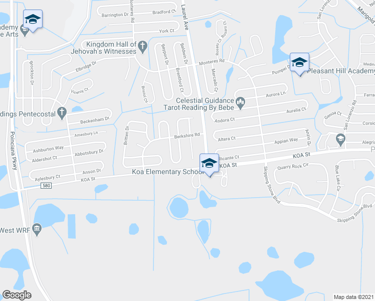 map of restaurants, bars, coffee shops, grocery stores, and more near 418 Bedlington Court in Kissimmee