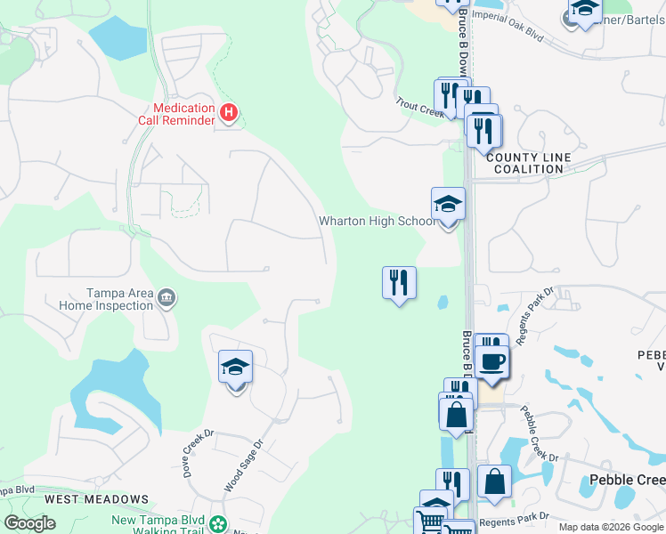 map of restaurants, bars, coffee shops, grocery stores, and more near 20003 Umbria Hill Drive in Tampa