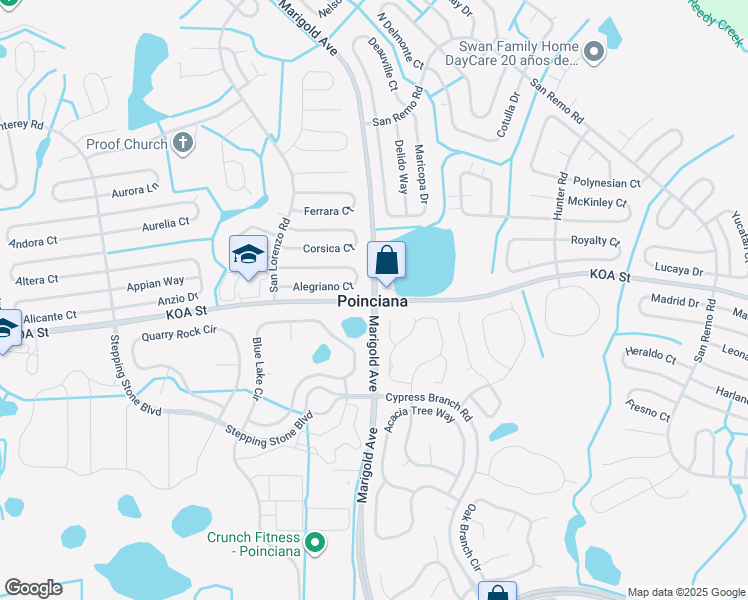 map of restaurants, bars, coffee shops, grocery stores, and more near in Poinciana