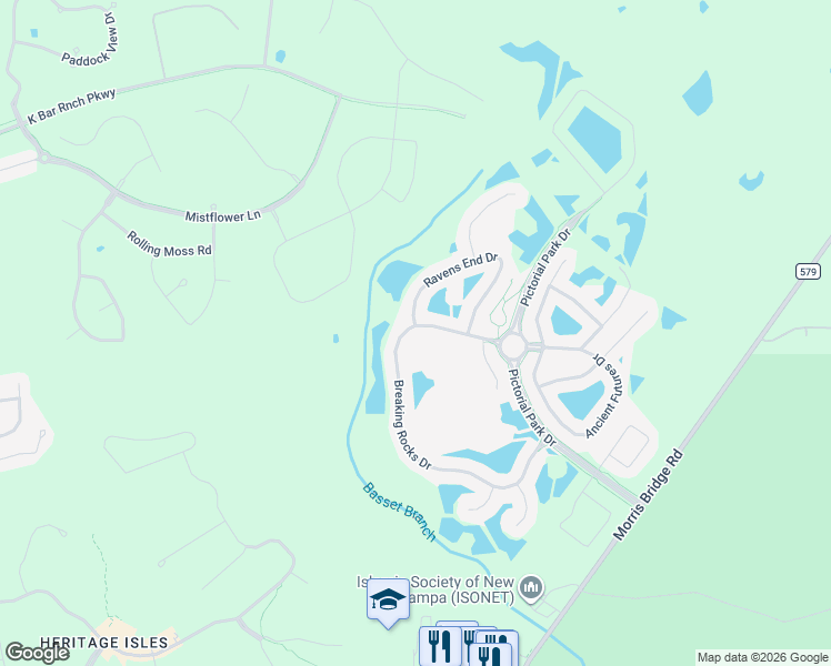map of restaurants, bars, coffee shops, grocery stores, and more near 20206 Ravens End Drive in Tampa
