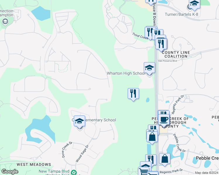 map of restaurants, bars, coffee shops, grocery stores, and more near 20011 Umbria Hill Drive in Hillsborough County